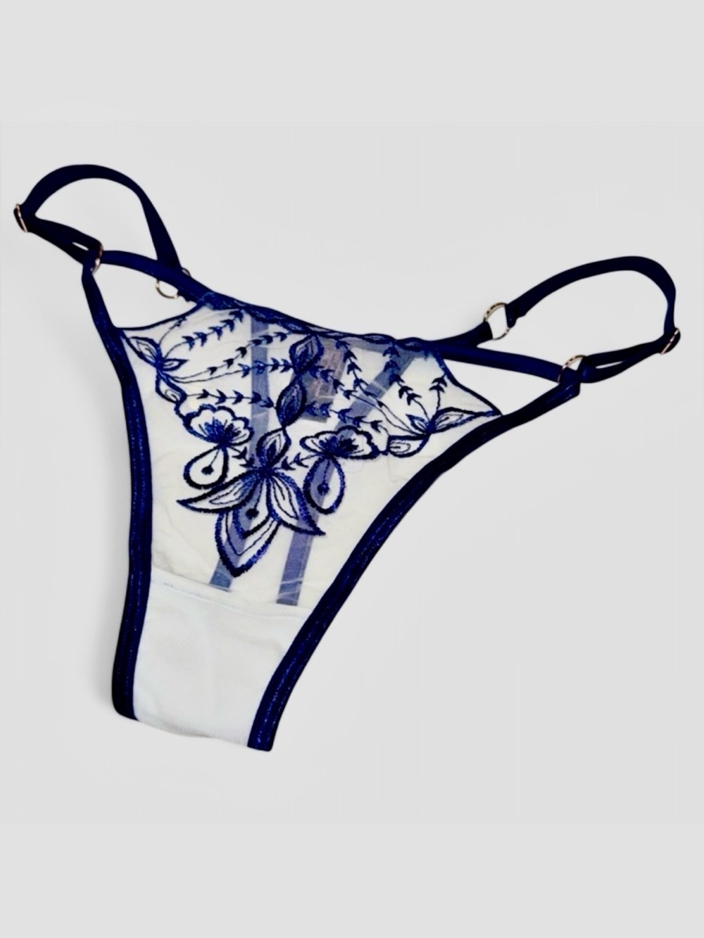 NEW Sheer Mesh Embroidered Thong - Medium